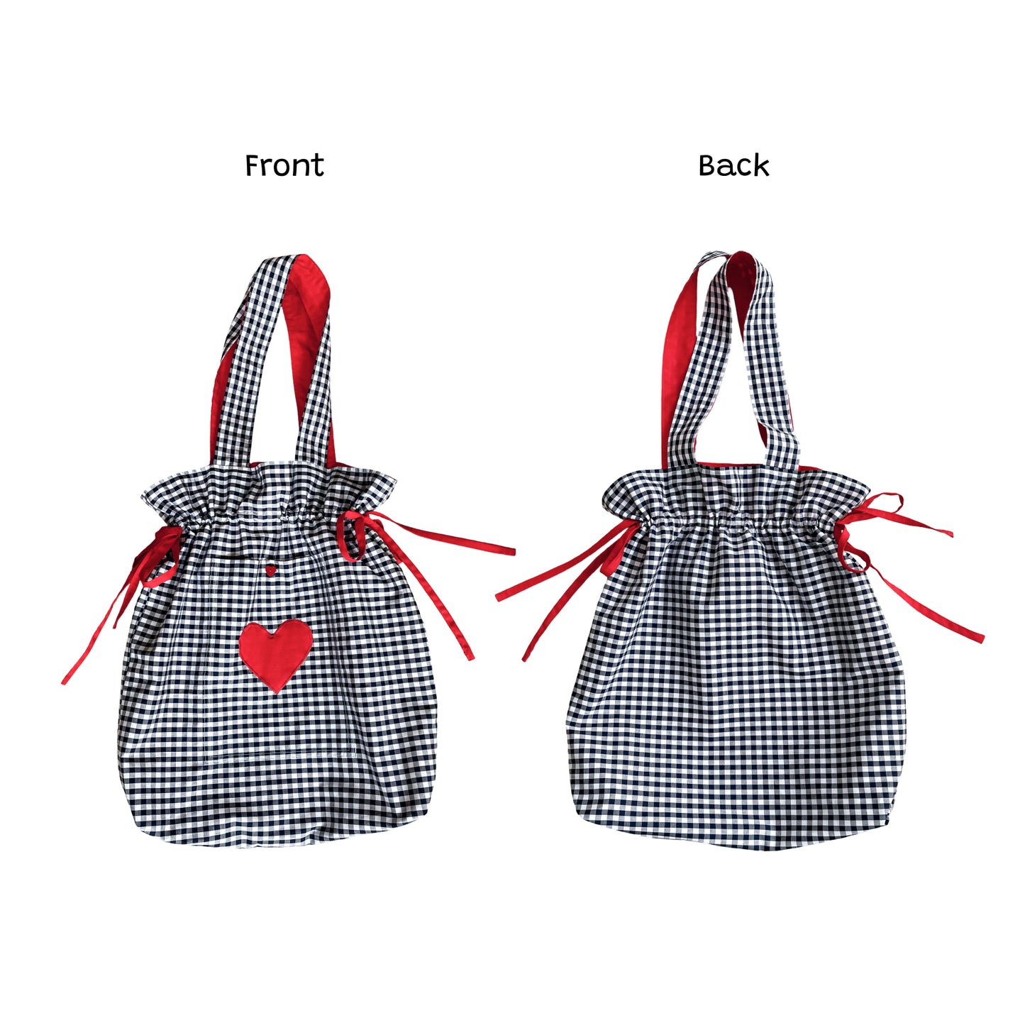 Drawstring Bag – Gingham with a Heart