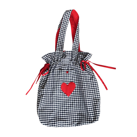 Drawstring Bag – Gingham with a Heart