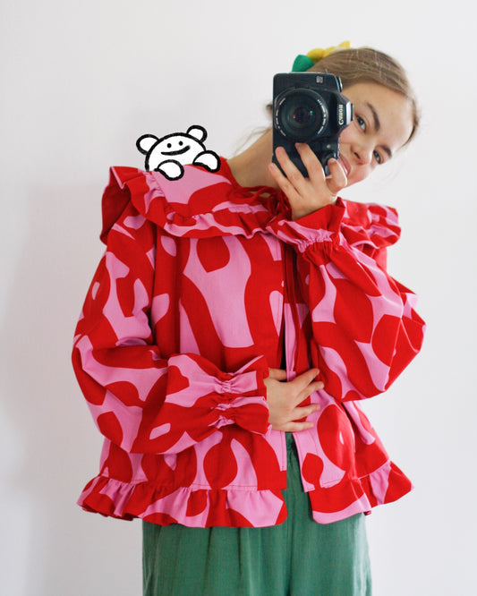 Bright ruffle tie blouse
